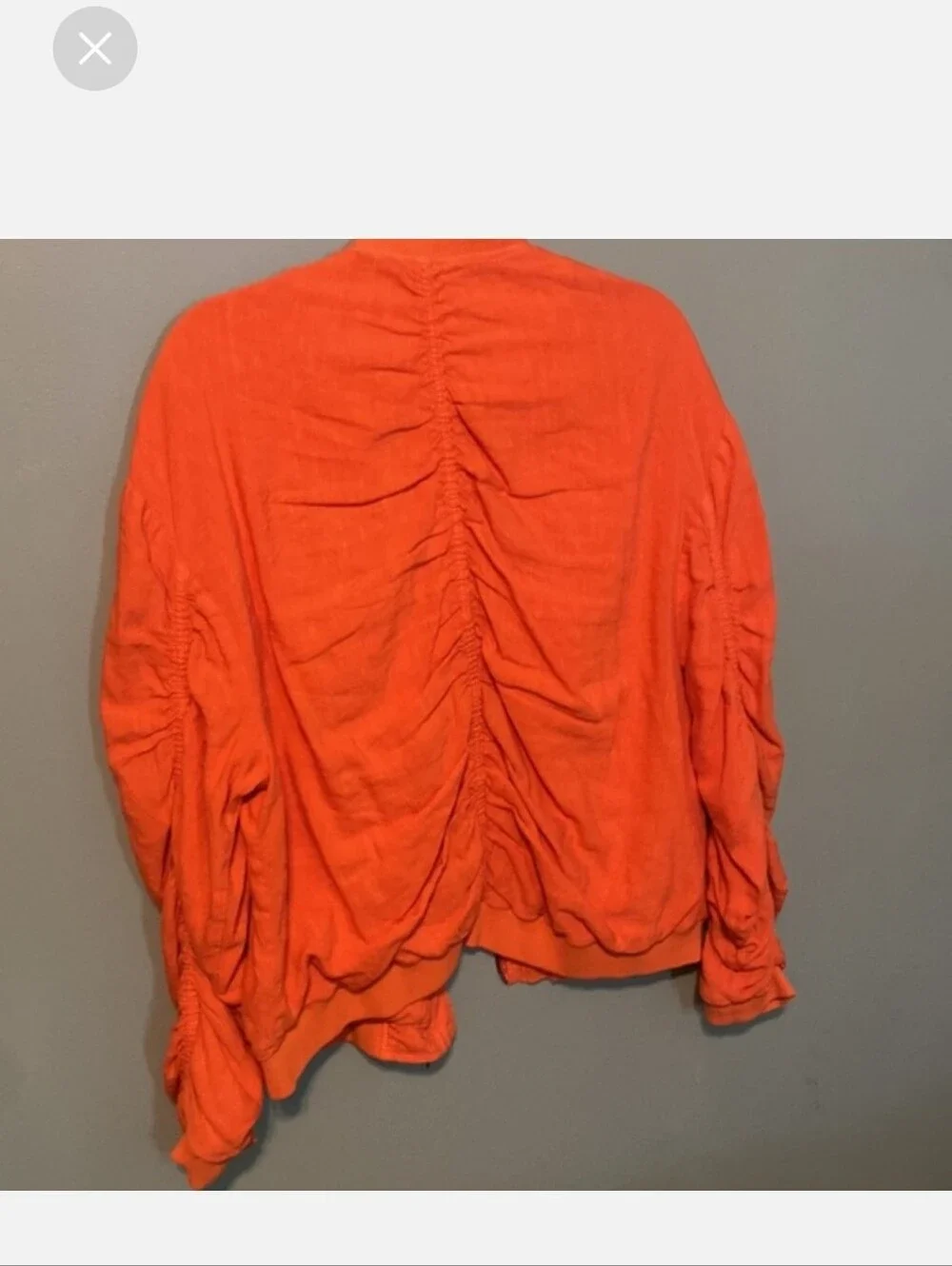 Free People Orange Ruched-Sleeve Bomber Jacket
